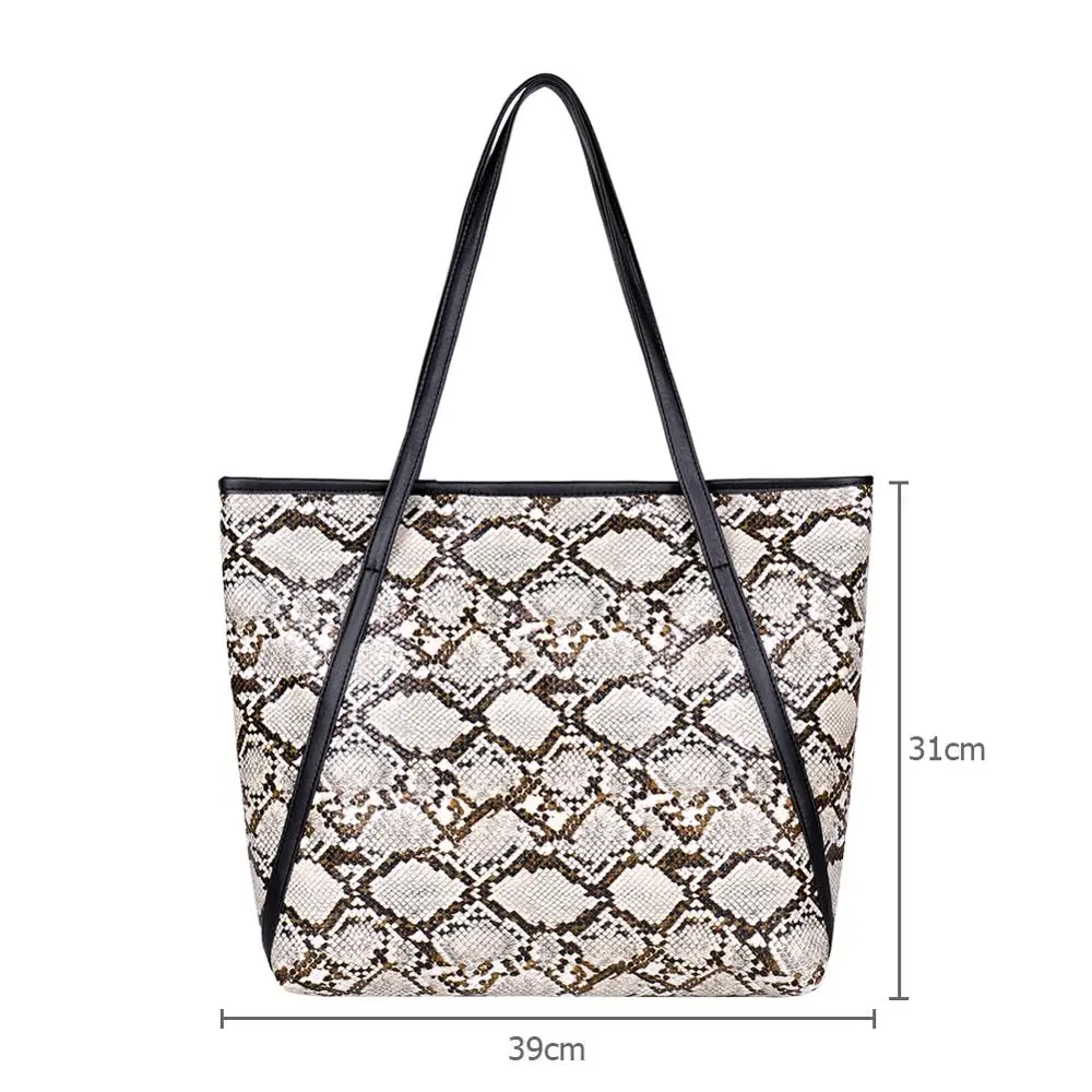 Ladies Fashion Female Big Snake Print Shoulder Handbags Women Large Capacity Top-handle Bags Casual Shopping PU Leather Totes