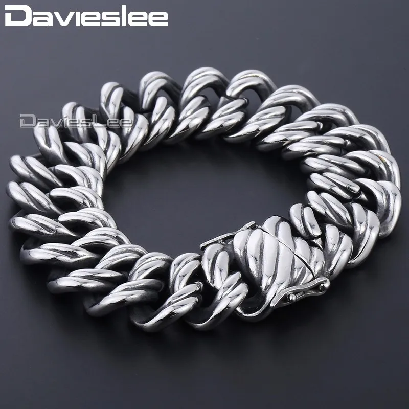 

Davieslee Double Curb Cuban Chain Bracelet Mens Wristband Bangle 316L Stainless Steel Silver Tone 22mm DHB465