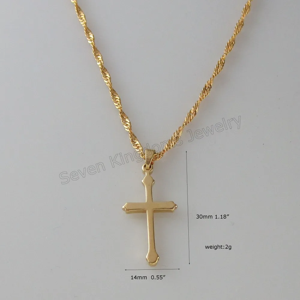 

/Min order 10$/Can Mix Design/- YELLOW GOLD GP 18" TWIST WATER WAVE NECKLACE & PLAIN SURFACE JESUS CROSS GOD PENDANT
