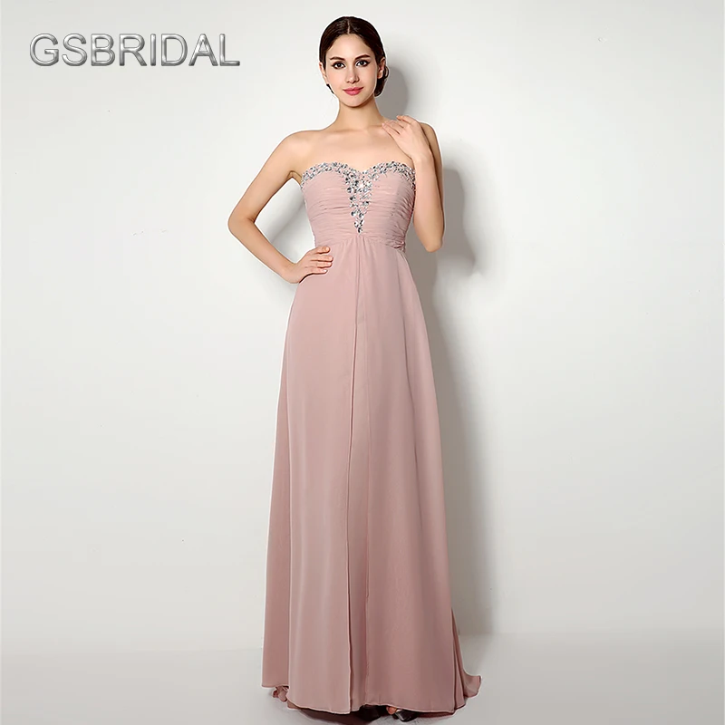 Gsbridal Милая Бисер телесного цвета розовое длинное шифоновое платье|gowns pink|beaded