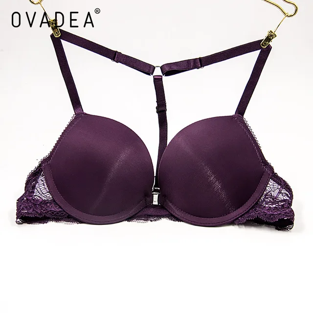 Ovadea Womens Sexy Lace Open Cup Bra Front Closure Satin Bra Set Seamless Wire Free Lingerie 