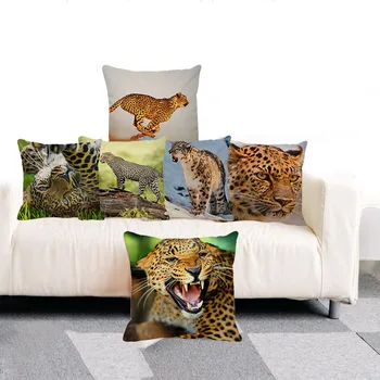 

XUNYU Cute Animal Cushion Cover Ferocious Cheetah Throw Pillow Case Linen Cushion Cover Sofa Bed Decorative Pillowcase 45x45cm
