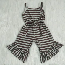 Новое поступление; комбинезон в полоску для девочек; высокое качество; Цвет Кофейный; брюки-клеш; повседневная детская одежда без рукавов; одежда на завязках; gxj
