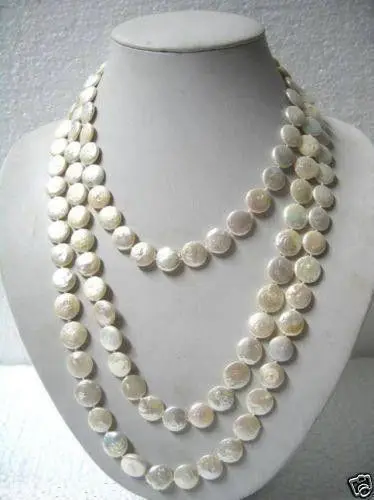 

Beautiful 11-13mm White Coin Pearl 80" Long Necklace >>>girls choker necklace pendant Free shipping