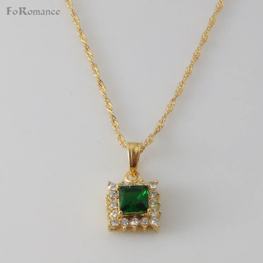 

Min order 10$ Can mix design/- YELLOW GOLD OVERLAY COATED 18" NECKLACE & SHINNING STONE GREEN & BLUE SQUARE SHAPED PENDANT