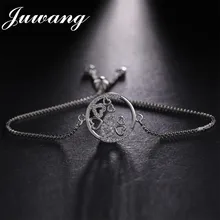 JUWANG, Круглый Круг с подвеской в виде сердечек, женский браслет, 3 цвета, Золотая цепочка, ювелирные изделия с бриллиантами, подарок