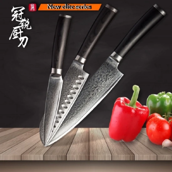 Дамасский нож шеф-повара vg10 японский дамасский нож из нержавеющей стали Santoku кухонные ножи Подарочная коробка защитная оболочка инструмент для приготовления пищи - Цвет: 3 pcs gift set