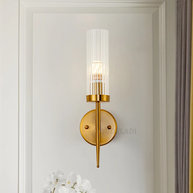 Современные медные Стеклянные Настенные светильники в стиле ретро, Золотая прикроватная лампа для спальни, коридора, гостиной, столовой, прохода E14 Светодиодный светильник