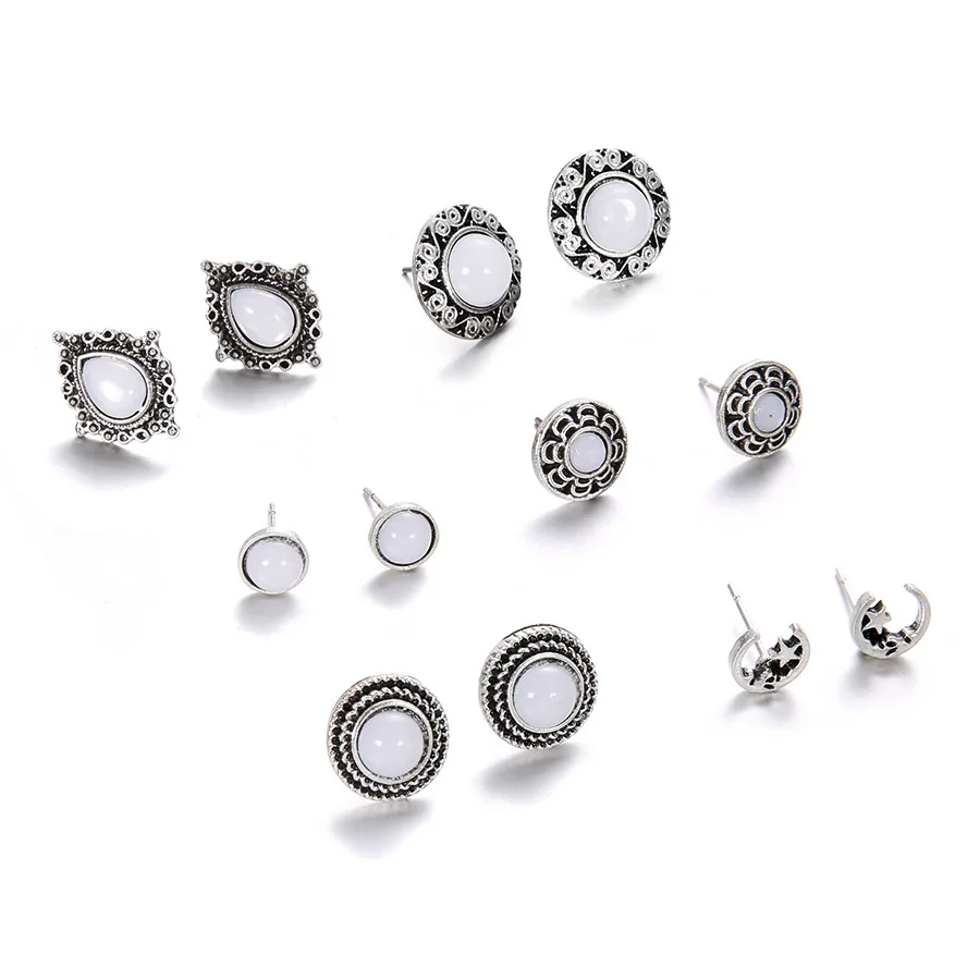 

Doreen Box Fashion Stud Earrings Antique Silver Vintage Pattern Flower Style Earrings For Women Accessories Jewelry,1 Set