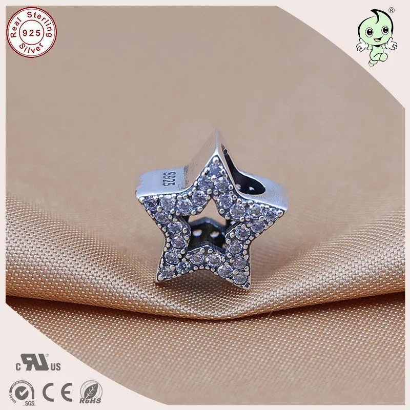 Silver Factory Sell Directly Full Colorful CZ Stones Paving 925 Real Hollow Star Charm Fitting European Famous Bracelet | Украшения и