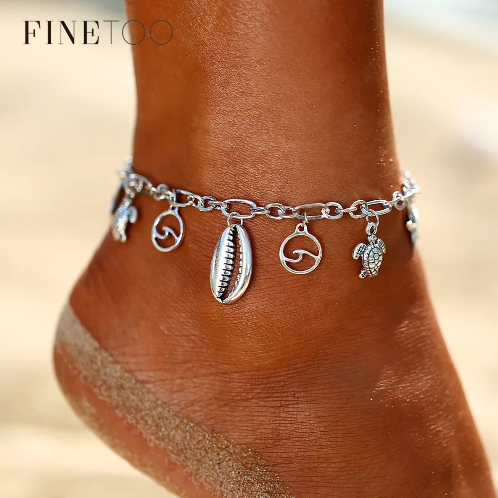 Boho Wave Turtle Pendant Ankle Bracelets For Women Fashion Shell Anklets Bohemian Foot Jewelry
