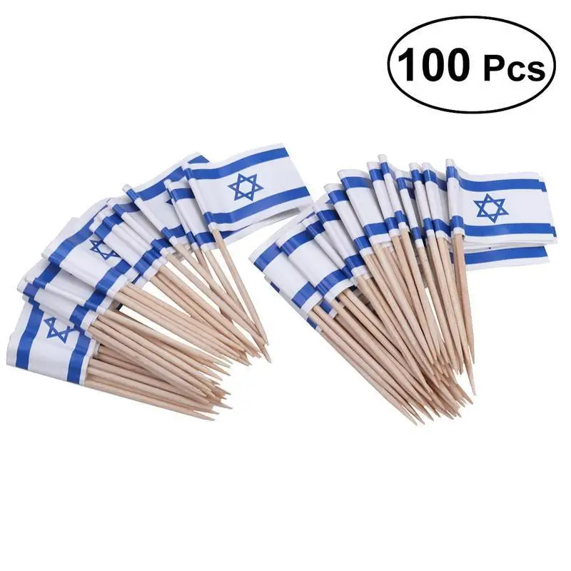 

100pcs Flag Picks Israel Flag Food Toothpicks Party Accessory 3.5 x 2.5 x 6.5 CM