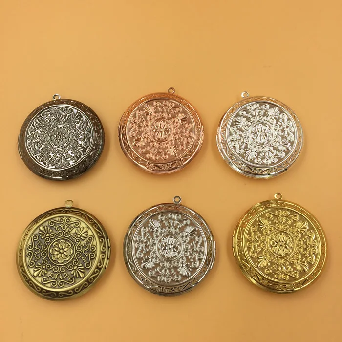 40mm 5pcs Ethnic style Round Photo Frame Locket Box,Brass Bronze/Gold
