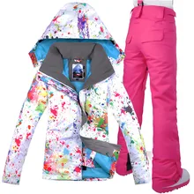 GSOU зимний женский лыжный костюм Лыжная куртка брюки сноуборд одежда брюки ветрозащитные водонепроницаемые супер теплые уличные спортивные костюмы