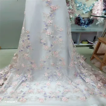 

New Design Beaded Lace Fabric High Quality Pink color Latest African Lace 2018 3D applique Lace Fabric For wedding dress H905-1