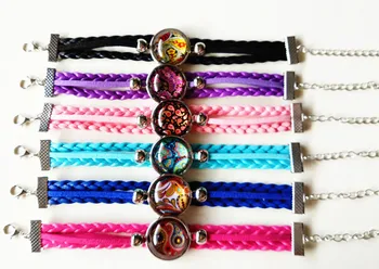 

Jiangzimei 24pcs/lot Mandala Bandan flowers Paisley Glass bracelets Leather Bracelet Bangle for girls womenHand chain wholesa