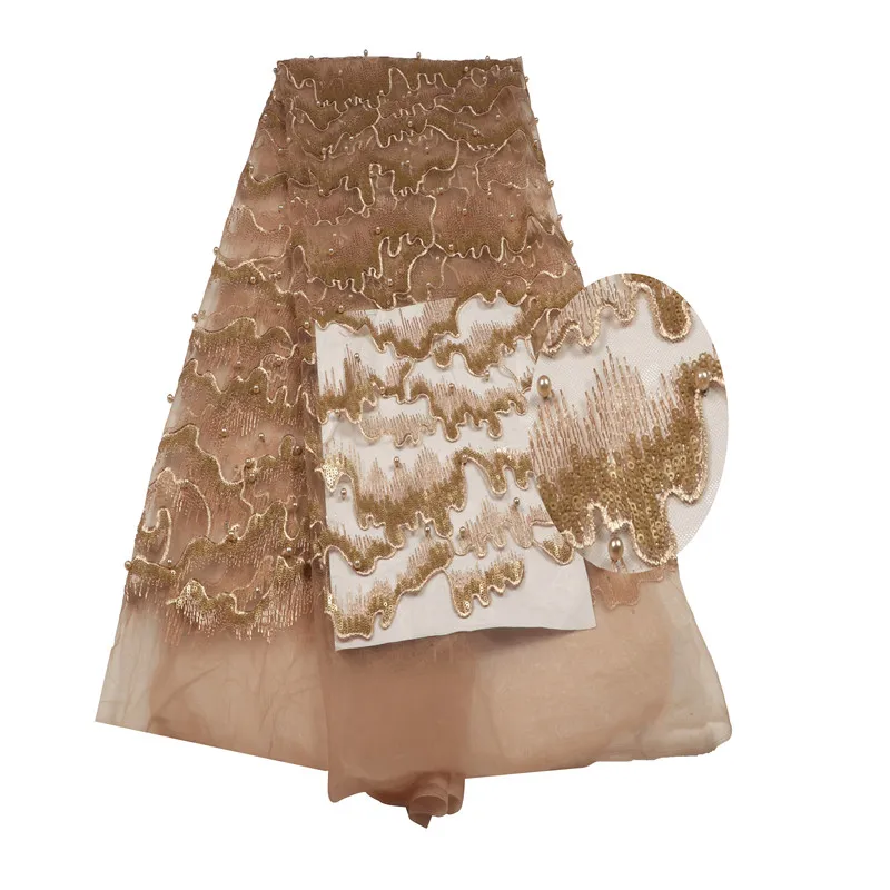 

Best Selling Sequin Embroidery African Tulle Lace Handmade High Quality Gold Beaded Lace Fabric X783-1
