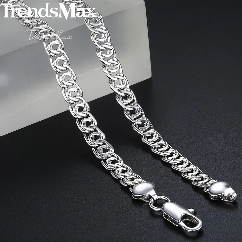 Trendsmax Jewelry Set Snail Link Men's Women's Necklace Bracelet White Gold Filled Chain 7mm KGS270