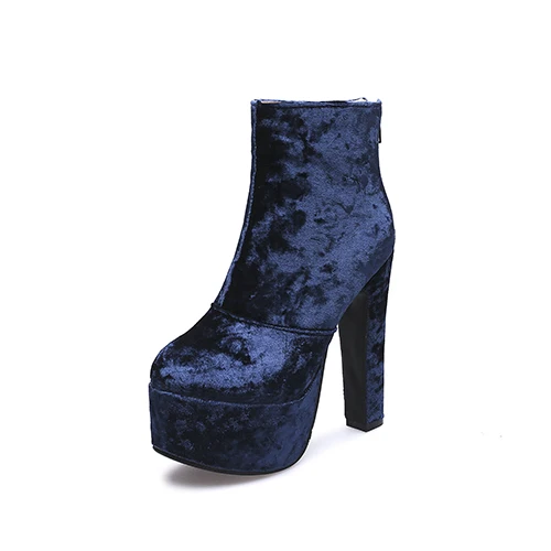 Gdgydh/; Модные осенние женские ботильоны; обувь на высоком каблуке; замшевая женская обувь на платформе и каблуке с круглым носком; обувь на молнии; большие размеры - Цвет: blue shoes