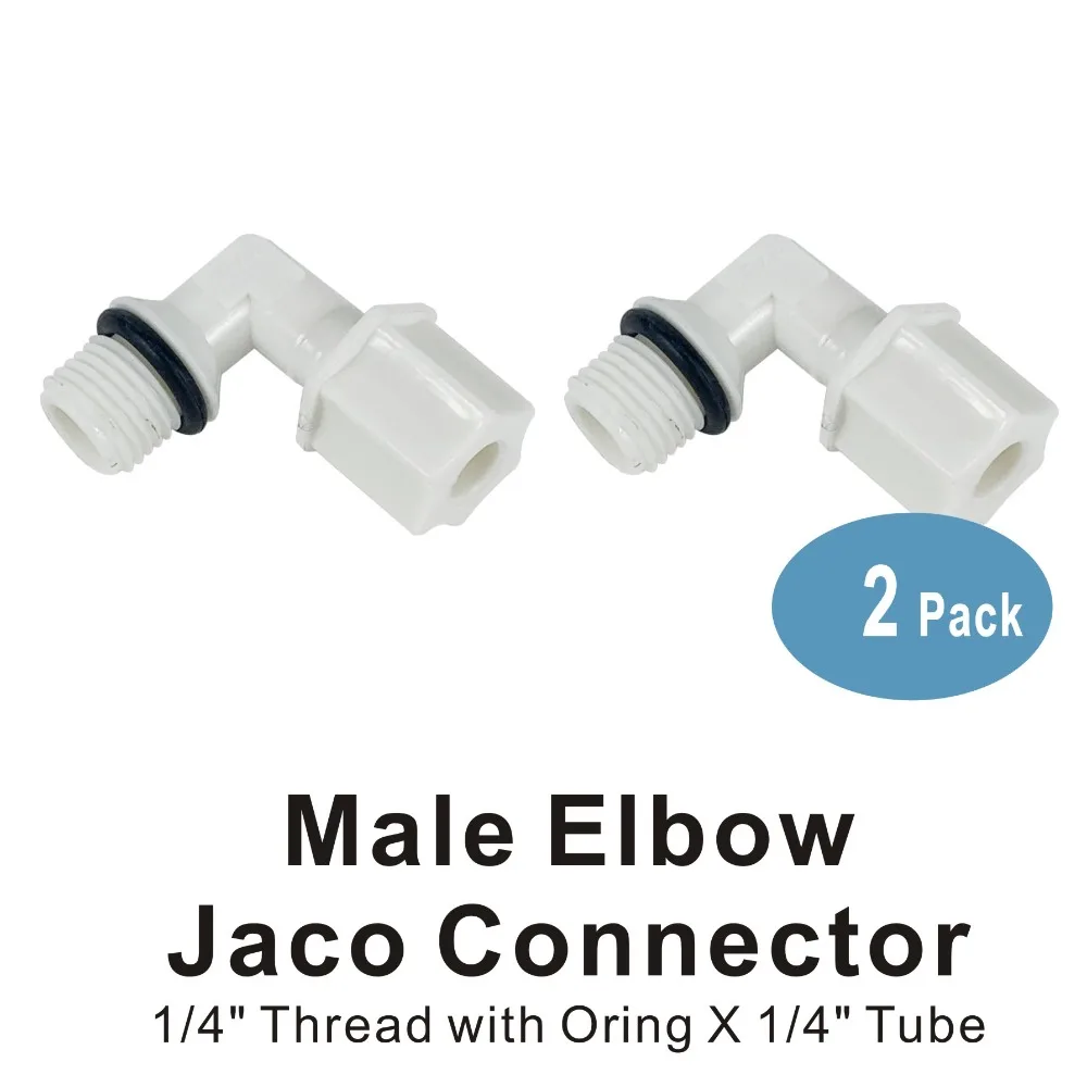 

Male Elbow Jaco Connector 1/4" Thread x 1/4" Tube Fitting Parts for Water Filters and Reverse Osmosis RO Systems - 2 PACK