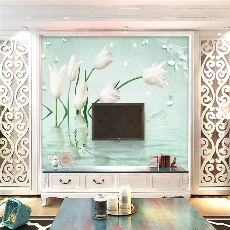 

Fresh and elegant living room TV background wall professional production mural wholesale wallpaper mural poster photo wall