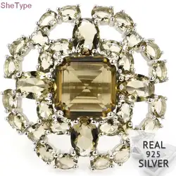 7,75 # SheType 7,8 г Топ дымчатый кварц женские свадебные серебро 925 пробы кольцо 30x30 мм