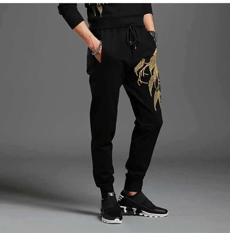 Весенне-осенние модные штаны мужские повседневные спортивные штаны облегающие джоггеры высококачественные брюки в стиле хип-хоп с вышивкой листьев мужская одежда