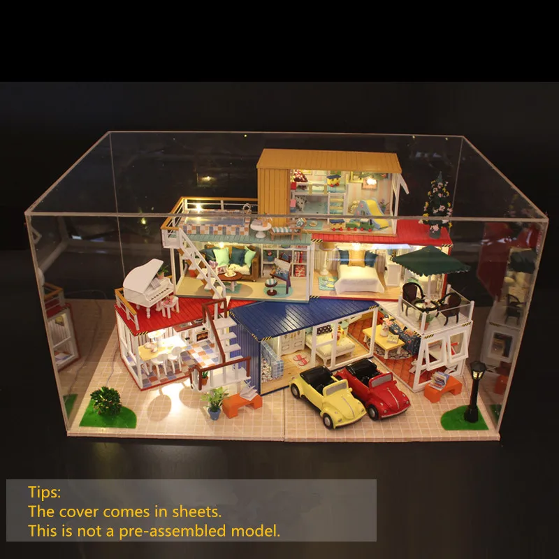 Hoomeda 13843Z 3D Wooden Puzzle DIY Handmade Container Home With Music Cover Light DIY Dollhouse Kit 3D Japanese Style