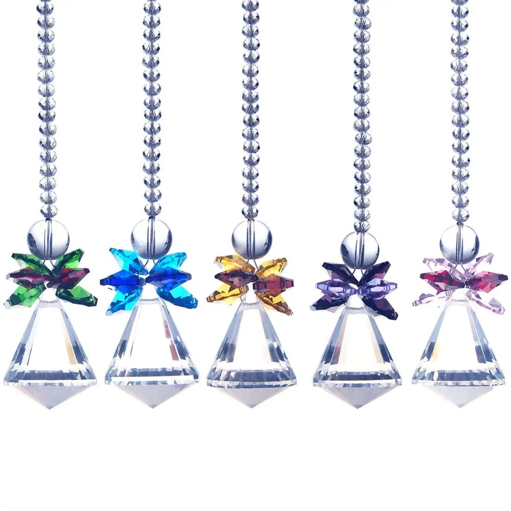 

H&D 5pcs Clear Crystal Diamond Shape Pendant Window Ornament Chandelier Decor Hanging Prism Suncatcher For Christmas Tree Decor