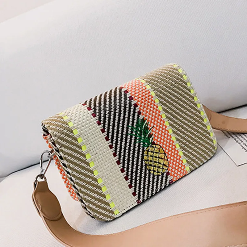 Summer New Women Handbag Fashion Female Rattan Straw Bags Lady Knit Pineapple Crossbody INS Popular Travel Messenger Bag SS3121 (5)