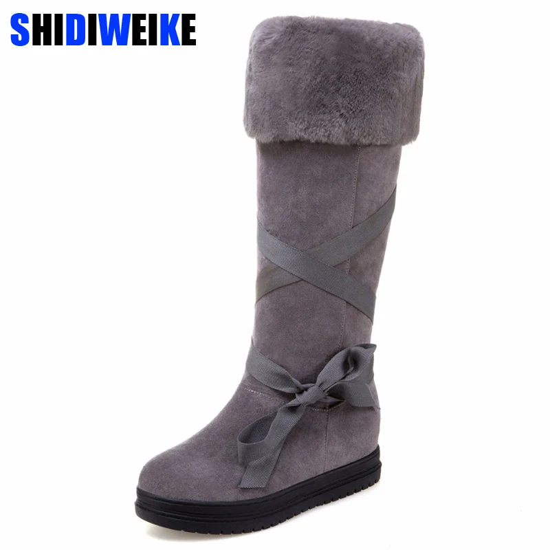 

2019 fashion Riband snow boots for women bootlace Suede leather Plush fur lined girls winter shoes waterproof n040