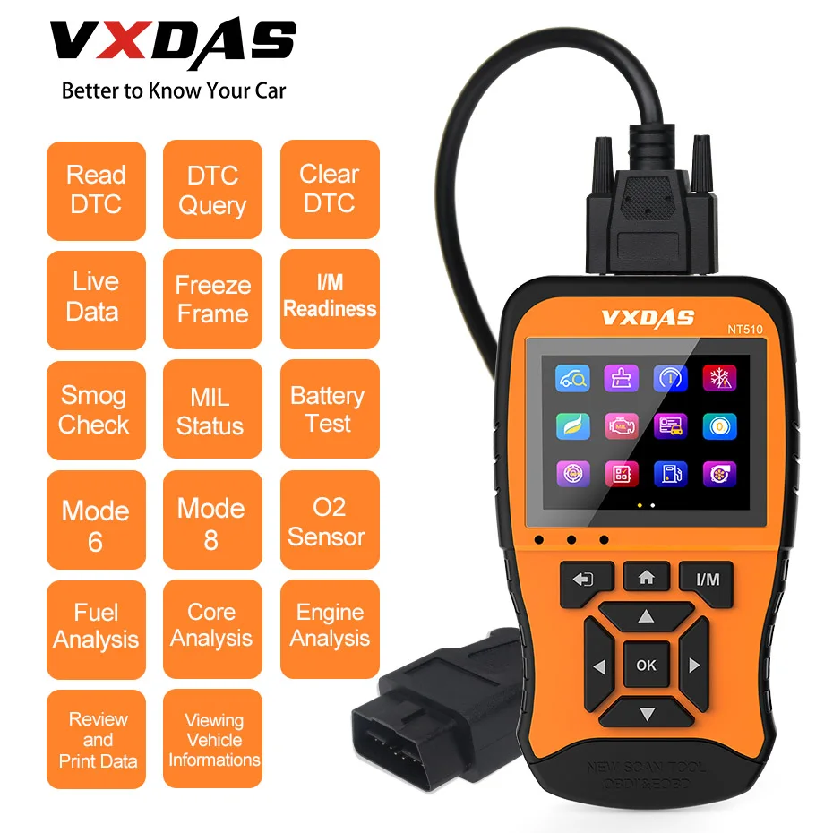 

VXDAS OBD2 Scanner NT510 12V Auto/Car Diagnostic Tool Full System Full Model Coverage Coating Model Russian Upgraded Code Reader