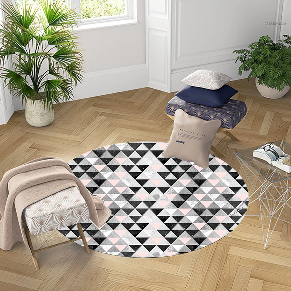 

Else Geometric Pink Black Gray Nordec Triangle 3d Pattern Print Anti Slip Back Round Carpets Area Rug For Living Rooms Bathroom
