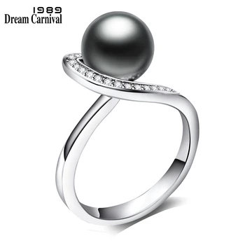 

DreamCarnival1989 Thin Band Synthetic Grey Pearl Beautiful Cocktail Rings White Cubic Zirconia Fashion Jewelry For Women WA11570