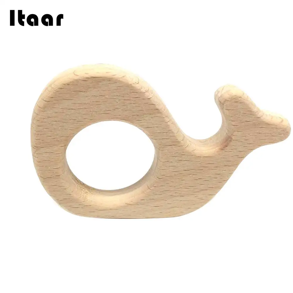 Cartoon Baby Teether Teething Toy Cute Safe Eco-Friendly Wood Horse Elephant Whale - Color: whale