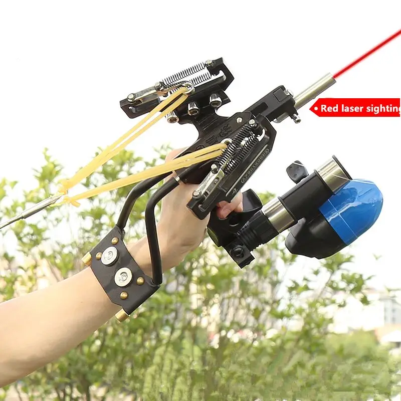 New High Quality Powerful Aluminium Alloy Slingshot+ Red Laser Light For Hunting Precision Shooting Fishing Arrow Steel Balls