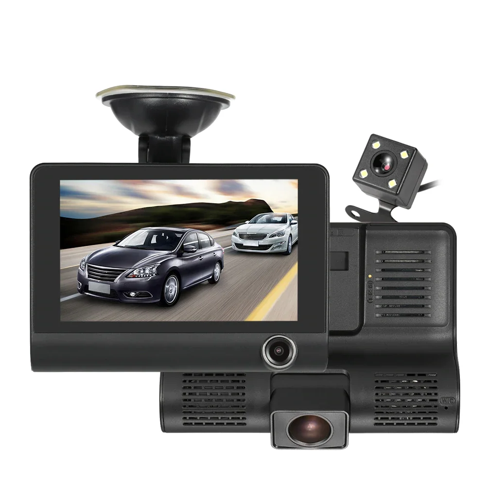 KKMOON 4" 1080P Three Lens Car DVR Dash Cam Camera Camcorder Night Vision / G sensor / Motion