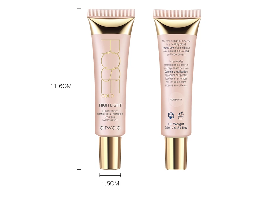 O.TWO.O Shimmer Highlighter Cream 25ml Primer Base Contouring Concealer Highlight Whitening Moisturizer Oil-control Cosmetics