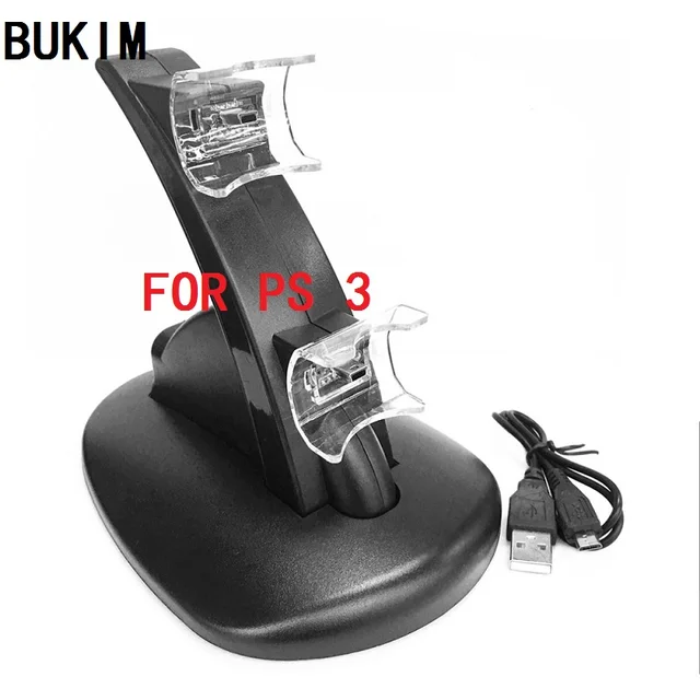 Special Price BUKIM LED Light Dual USB Powered Charging Dock station For PS 3 controller Stand Holder Charger For Sony PlayStation 3 