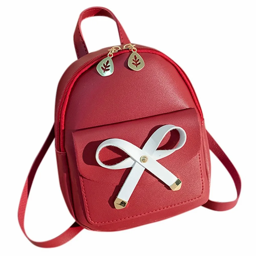

ISHOWTIENDA Women PU Bow 2019 Small Backpack Patchwork Fashion Bags Versatile Simple Mini backpacks for girls mochila feminina