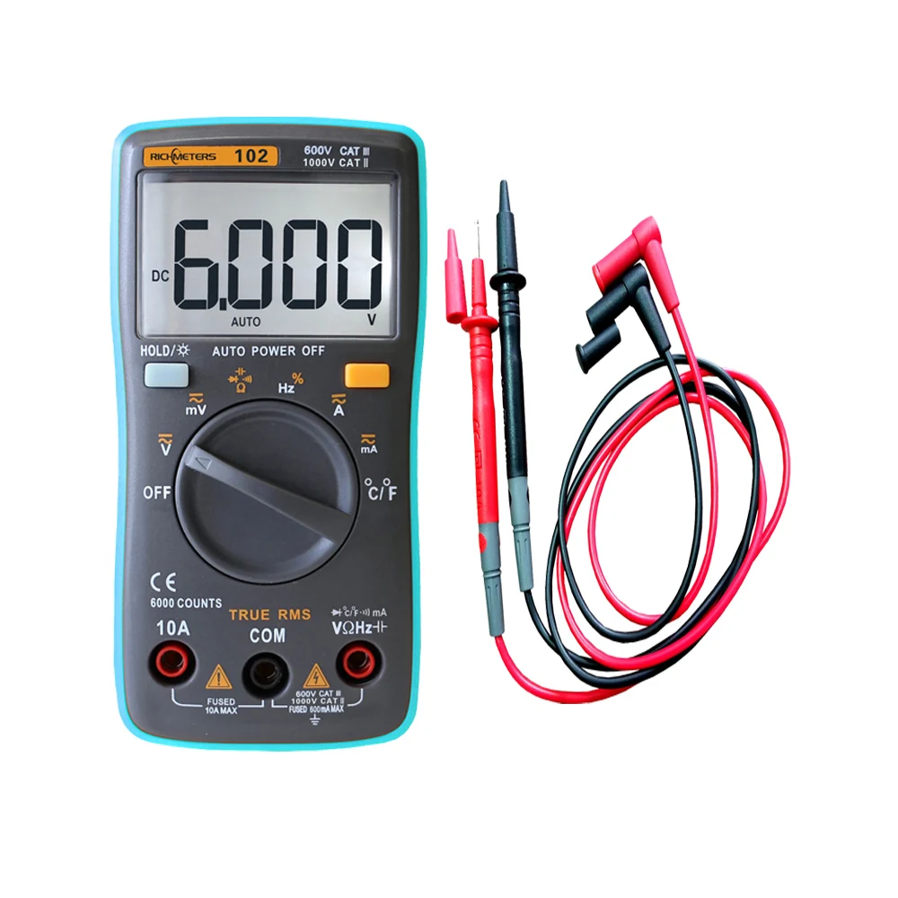 

RICHMETERS RM101 Digital Multimeter DMM DC AC Voltage Current Meter Resistance Diode Capacitance Ammeter Voltmeter Ohm
