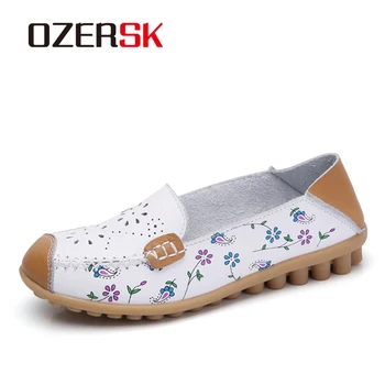

2018 New Women Breathable Shoes Soft Real Leather Female Flats Hollow Woman Loafers Leisure Boat Shoe Moccasins Driving Footwear
