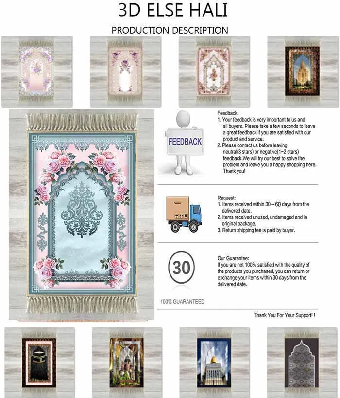 Еще Синий розовые розы Этническая 3d принт турецкий исламский мусульманский молитвенные коврики кисточками Нескользящие современный молитвенный коврик Рамадан ИД подарки