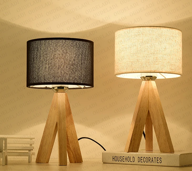 Wooden Table Lamp With White Black cloth lampshade Home decor living room Bedside Desk light E27 Study Reading Lighting Fixture