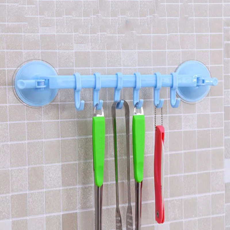 6 Hooks Towel Rack Holder Suction Cup Bathroom Wall Hanger Kitchen Door