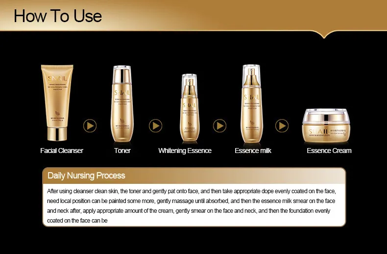 Bioaqua Gold Улитка Увлажняющий отбеливающая Уход за кожей Set & крем для лица с тонером