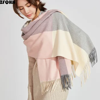 

ZFQHJJ 200x70cm Winter Oversize Scarves Fashion Grids Checks Plaid Warm Blanket Wraps Cashmere Scarf Shawl Pashmina Tassels