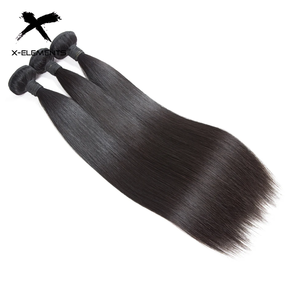 X-Elements Hair 100 Human Hair 3 Bundles Straight Brazilian Hair Weave Bundles Natural Color 8-26 inches Hair Extensions Non-Remy (2)
