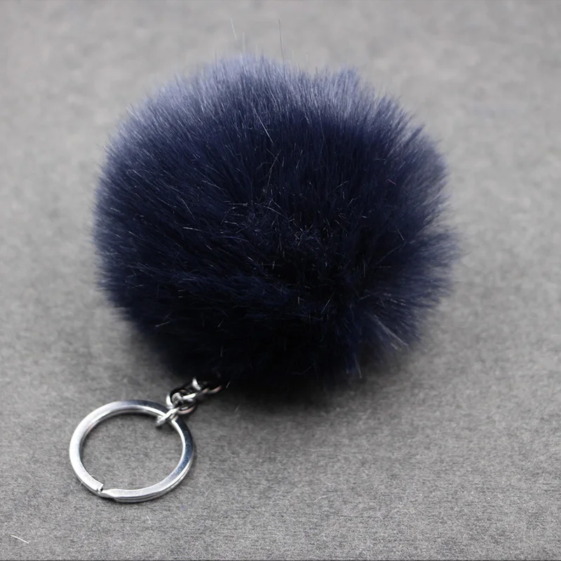 Handmade Fluffy Pom Pom Balls Keychain For Women Bag Rabbit Fur Key Chains Chaveiro Sleutelhanger Pompom Keyrings Llavero Pompon - Цвет: navy