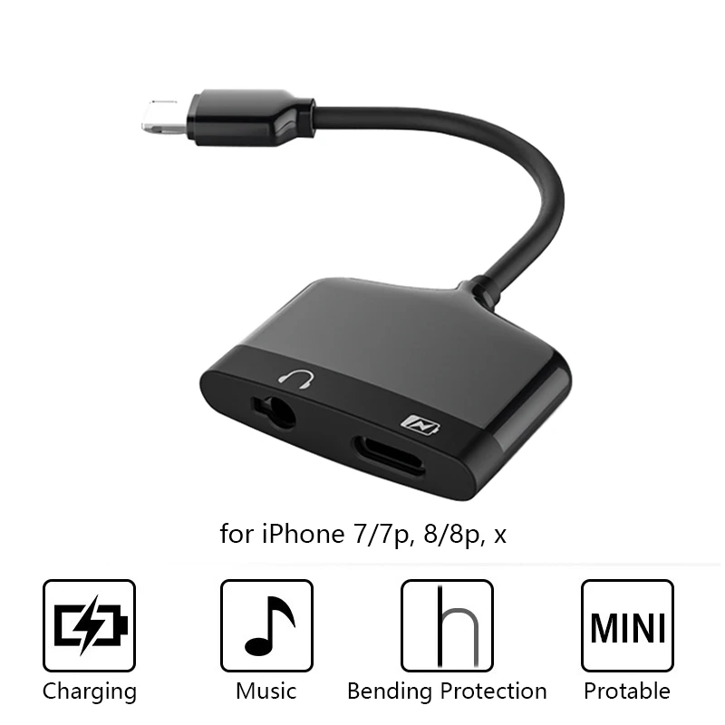 2 в 1 для адаптера Lightning iPhone 7 зарядный адаптер 8 Plus 10 X Зарядное